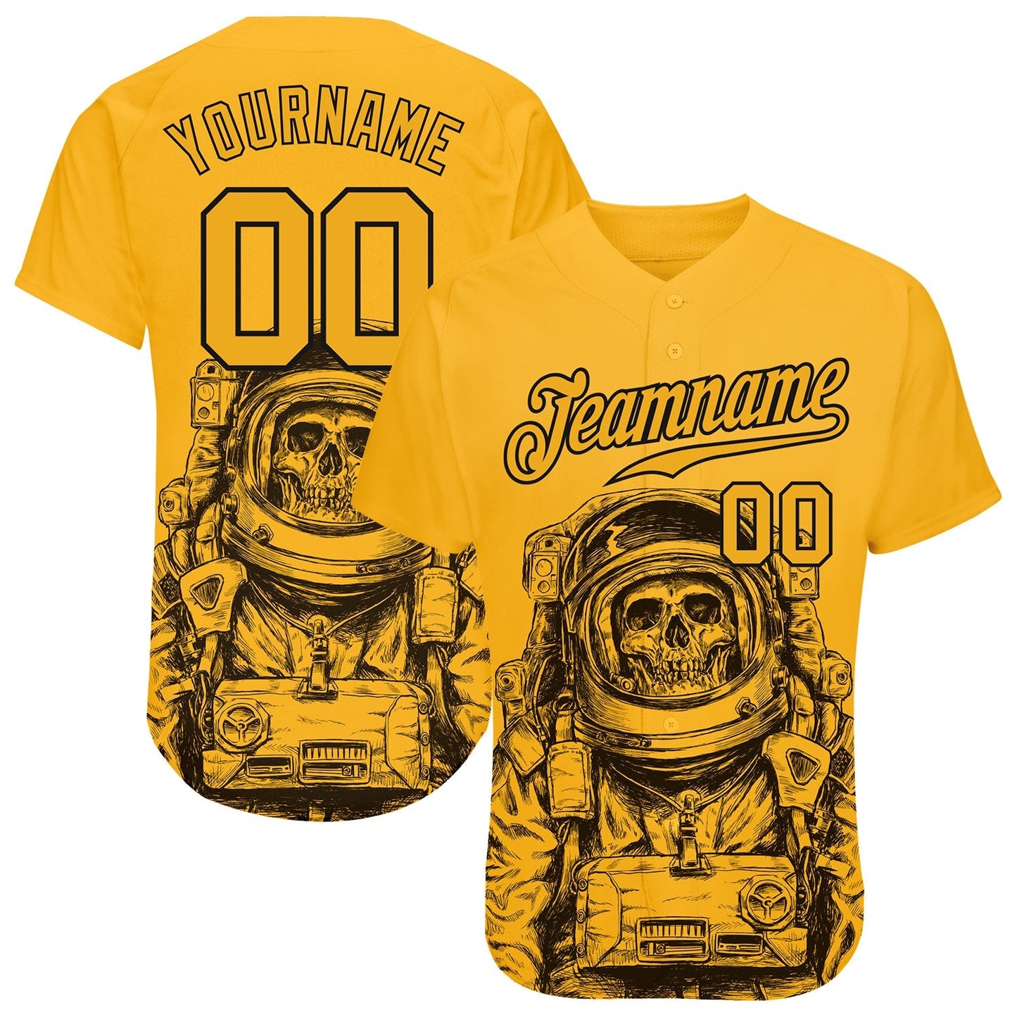 Custom Gold Gold-Black 3D Pattern Design Astronaut Authentic Baseball Jersey baseball jersey product view 1