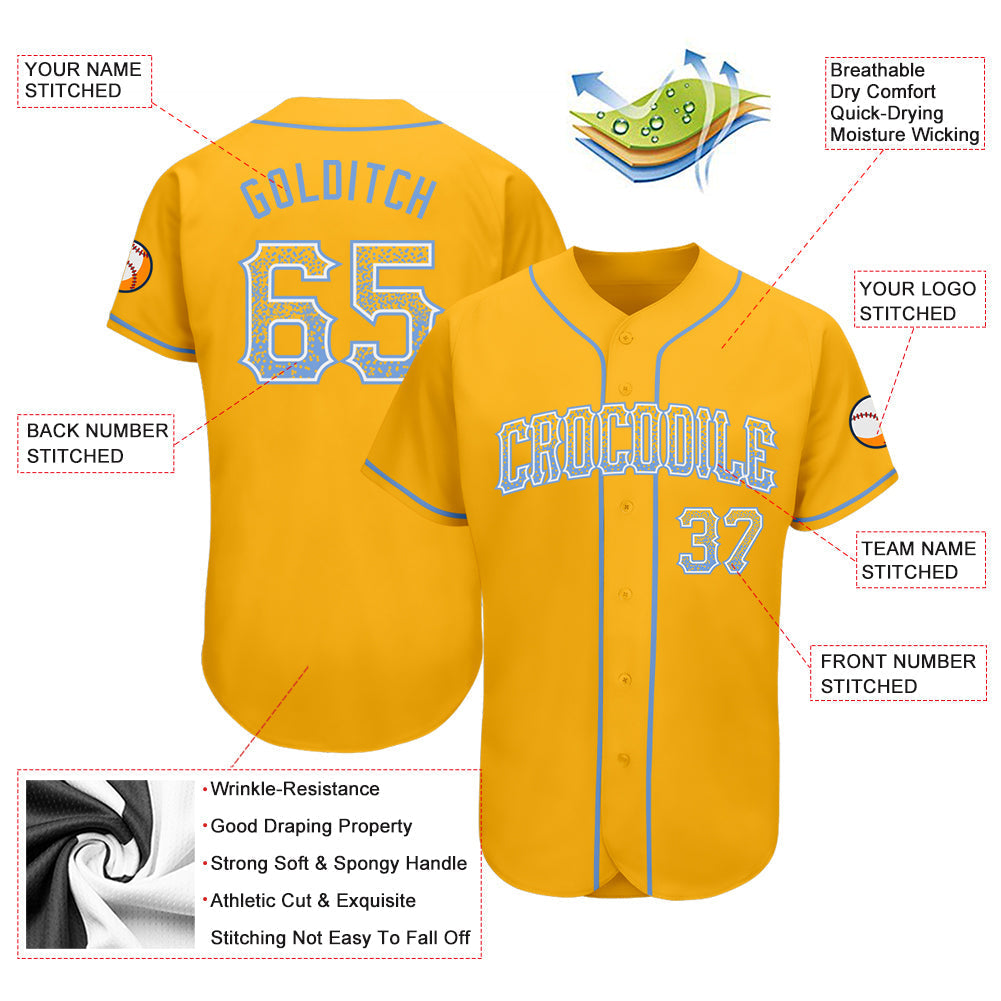 Custom Gold Light Blue-White Authentic Drift Fashion Baseball Jersey baseball jersey product view 3