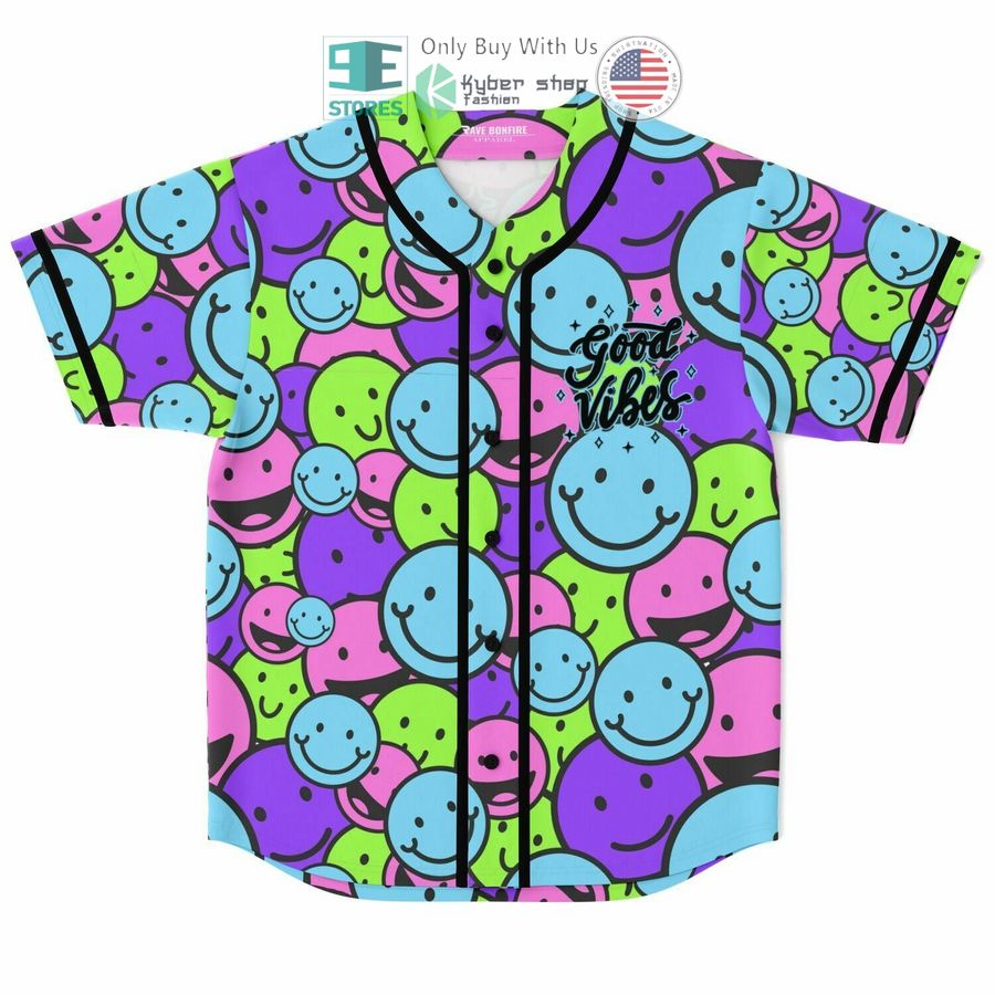 BEST Good Vibes Only Smile Emoji Baseball Jersey baseball jersey product view 1