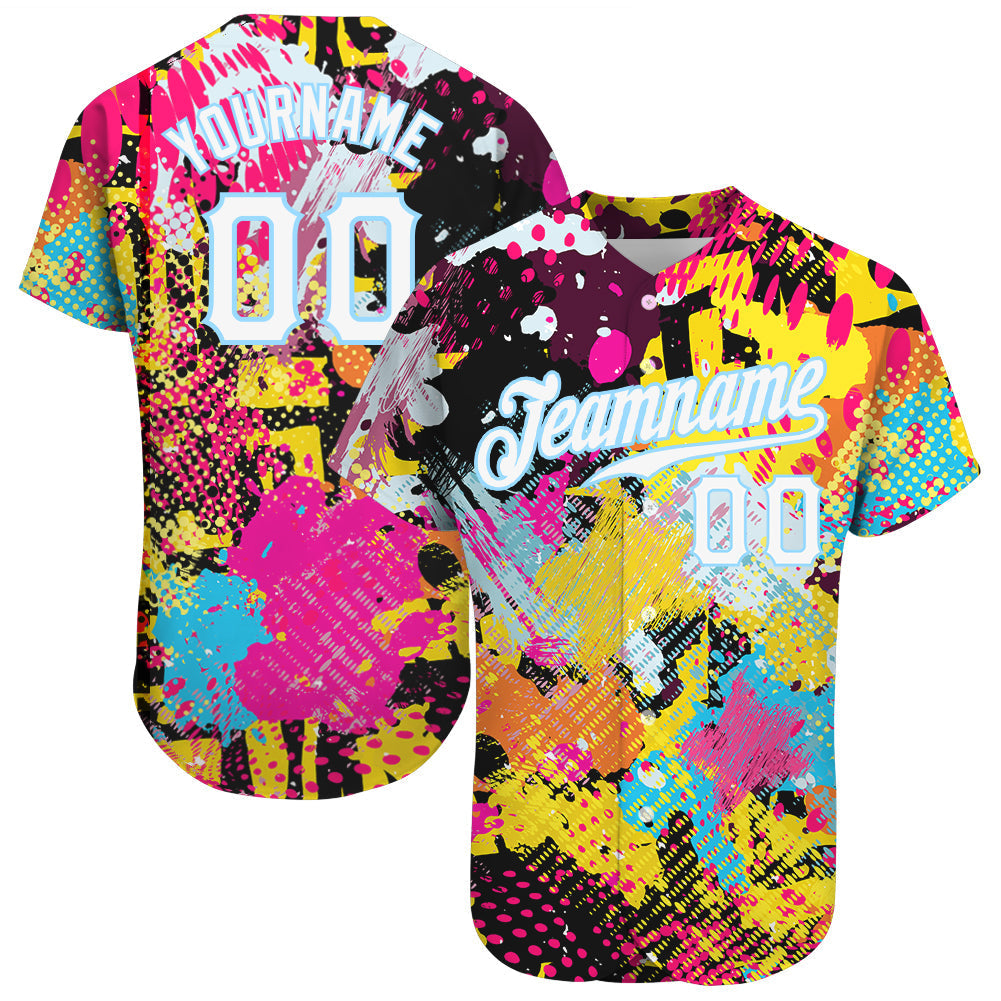 Custom Graffiti Bright Psychedelic Pattern White-Light Blue 3D Authentic Baseball Jersey baseball jersey product view 1