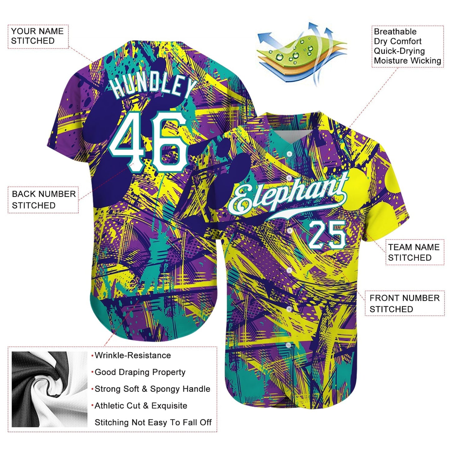 Custom Graffiti Abstract Urban Pattern White-Teal 3D Authentic Baseball Jersey baseball jersey product view 3