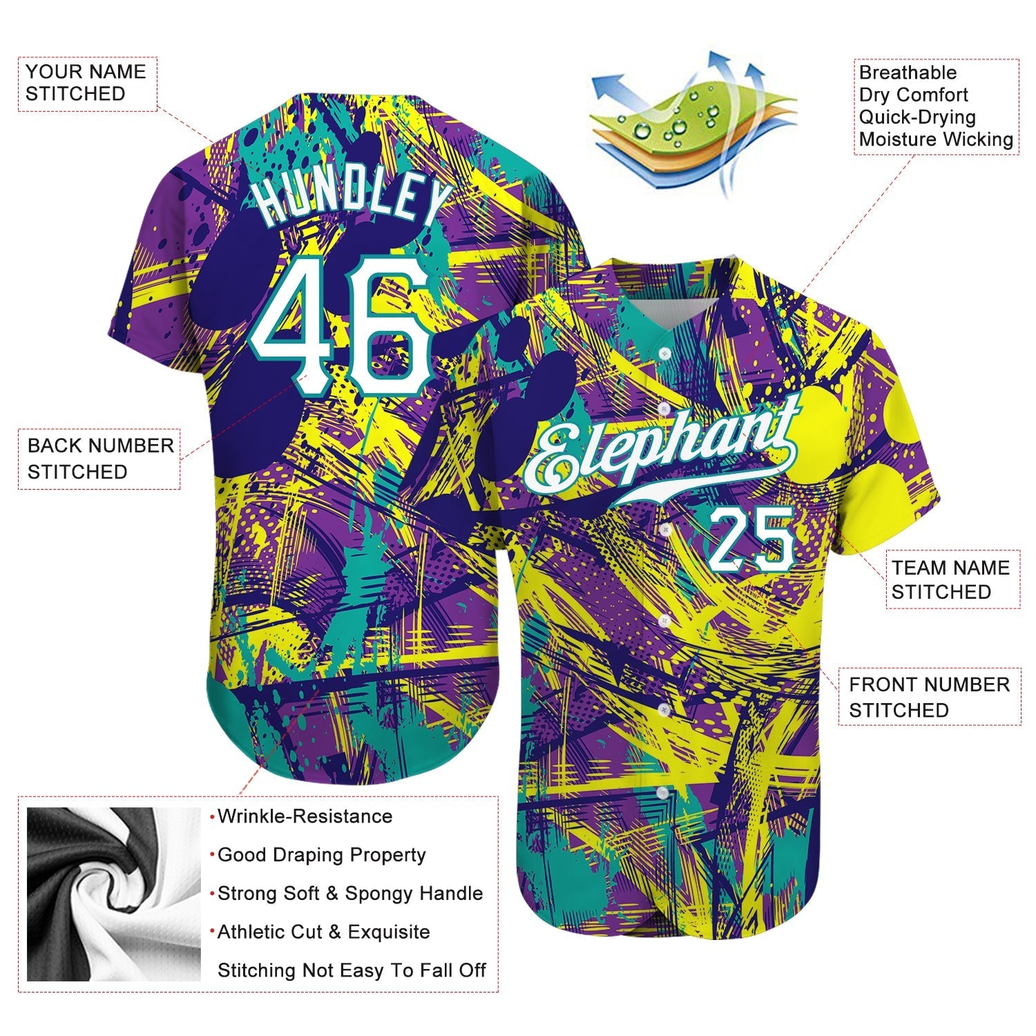 Custom Graffiti Abstract Urban Pattern White-Teal 3D Authentic Baseball Jersey baseball jersey product view 3