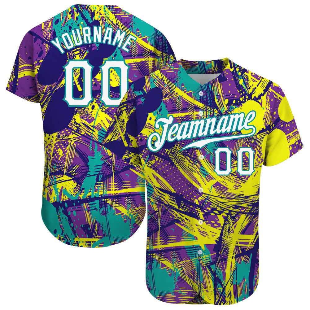 Custom Graffiti Abstract Urban Pattern White-Teal 3D Authentic Baseball Jersey baseball jersey product view 1