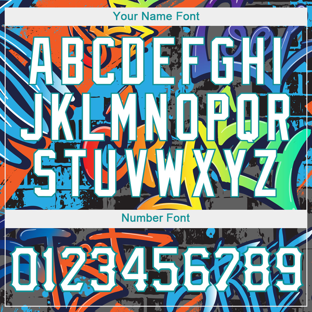 Custom Graffiti Geometric Pattern White-Teal 3D Authentic Baseball Jersey baseball jersey product view 5
