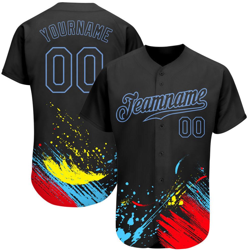 Custom Graffiti Pattern Black-Light Blue 3D Authentic Baseball Jersey baseball jersey product view 1