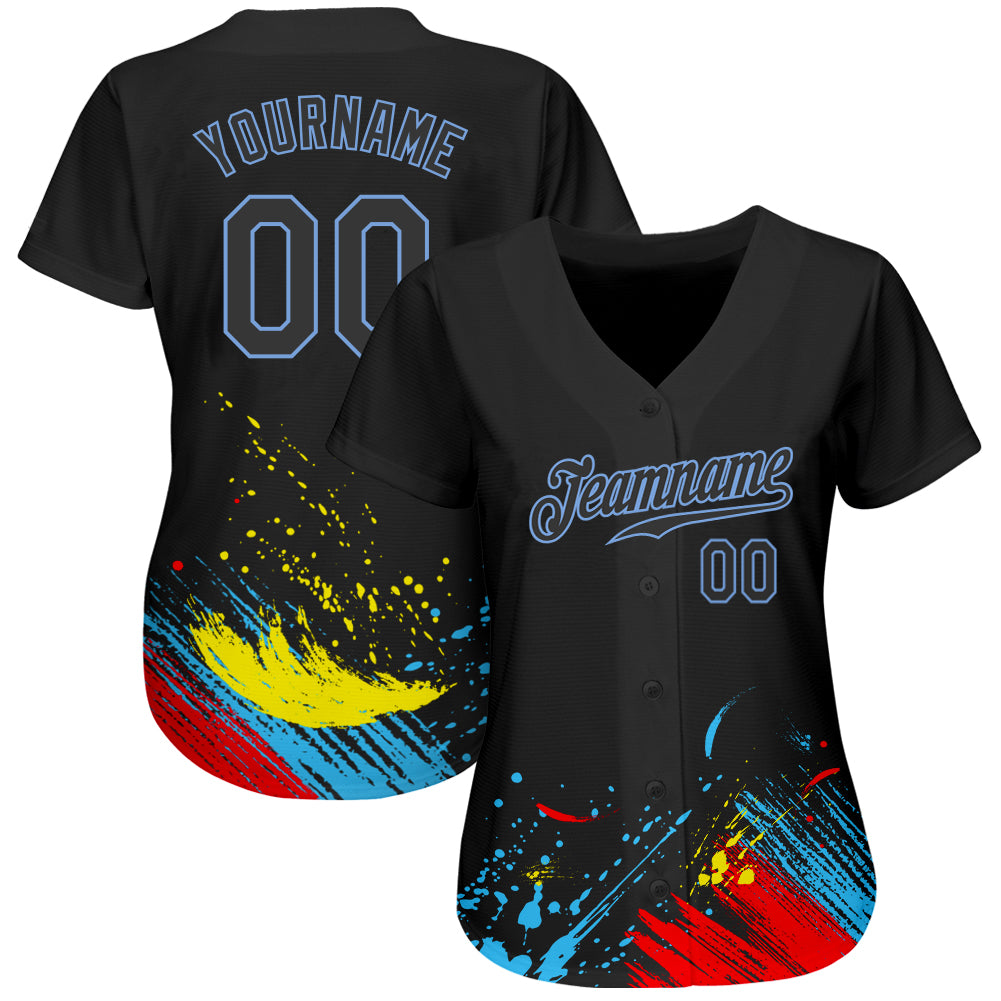 Custom Graffiti Pattern Black-Light Blue 3D Authentic Baseball Jersey baseball jersey product view 3