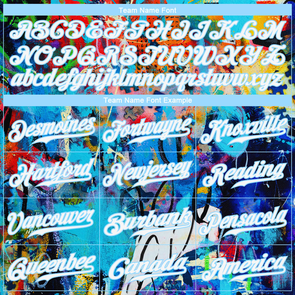 Custom Abstract Graffiti White-Light Blue 3D Authentic Baseball Jersey baseball jersey product view 4