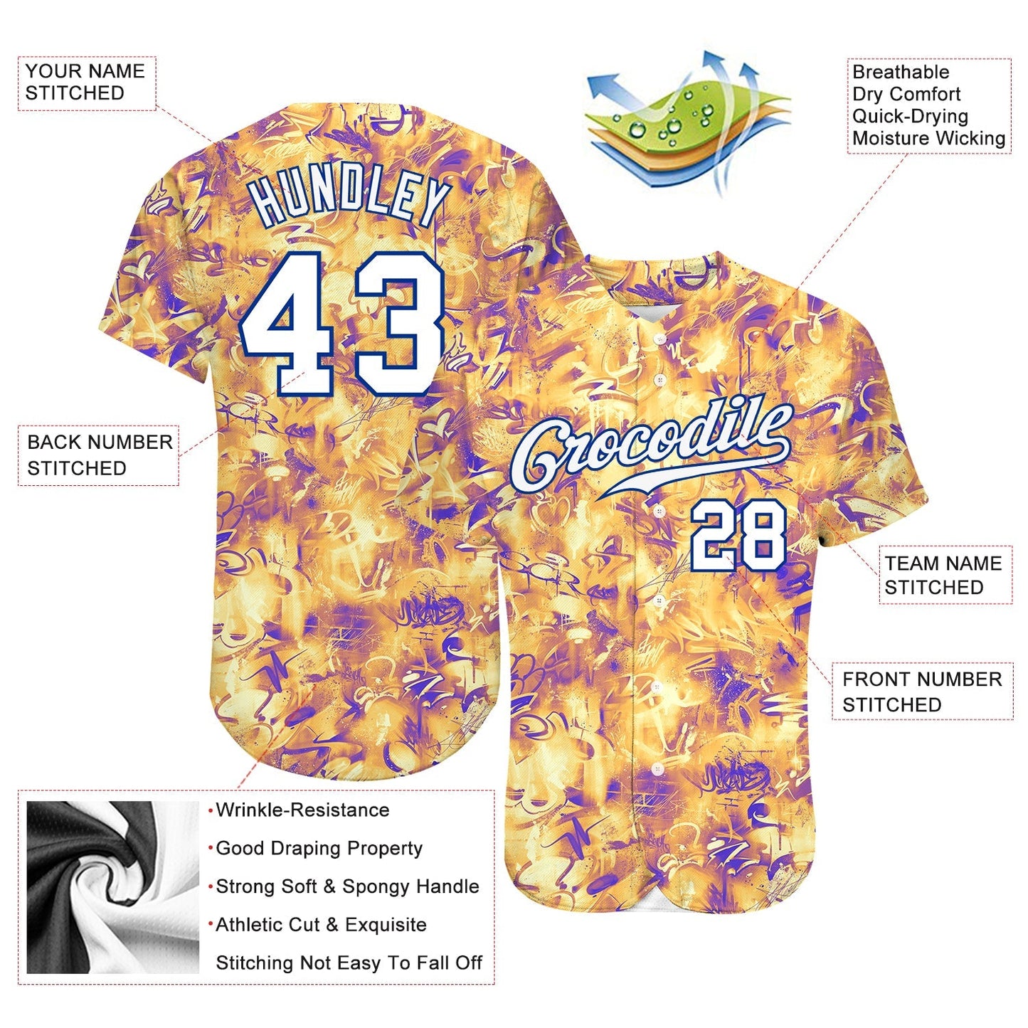 Custom Scratch Graffiti Pattern White-Royal 3D Authentic Baseball Jersey baseball jersey product view 3