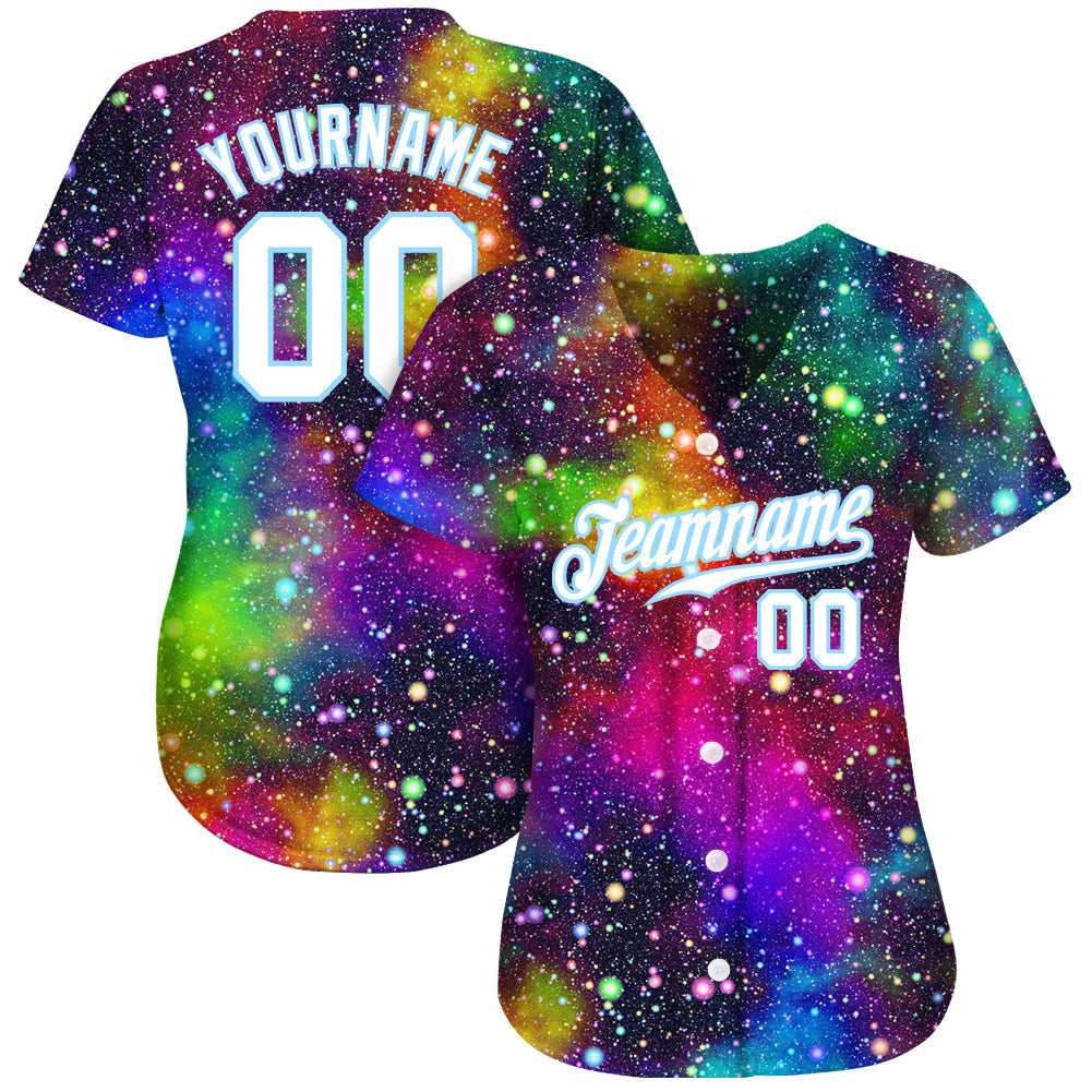 Custom Galactic White-Light Blue 3D Authentic Baseball Jersey baseball jersey product view 2