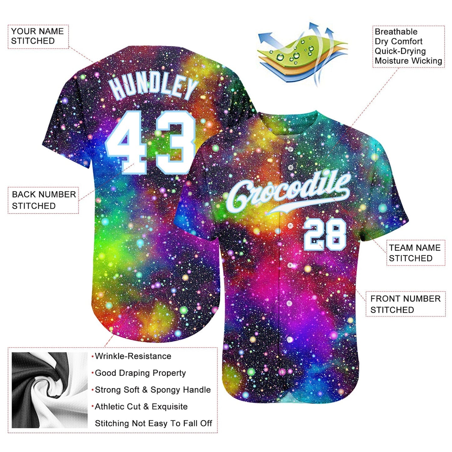 Custom Galactic White-Light Blue 3D Authentic Baseball Jersey baseball jersey product view 3