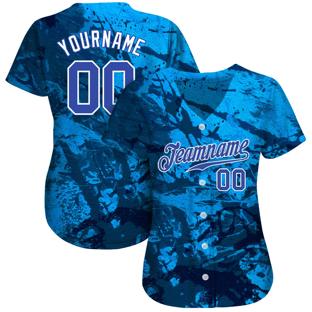 Custom Graffiti Pattern Royal-White 3D Authentic Baseball Jersey baseball jersey product view 2