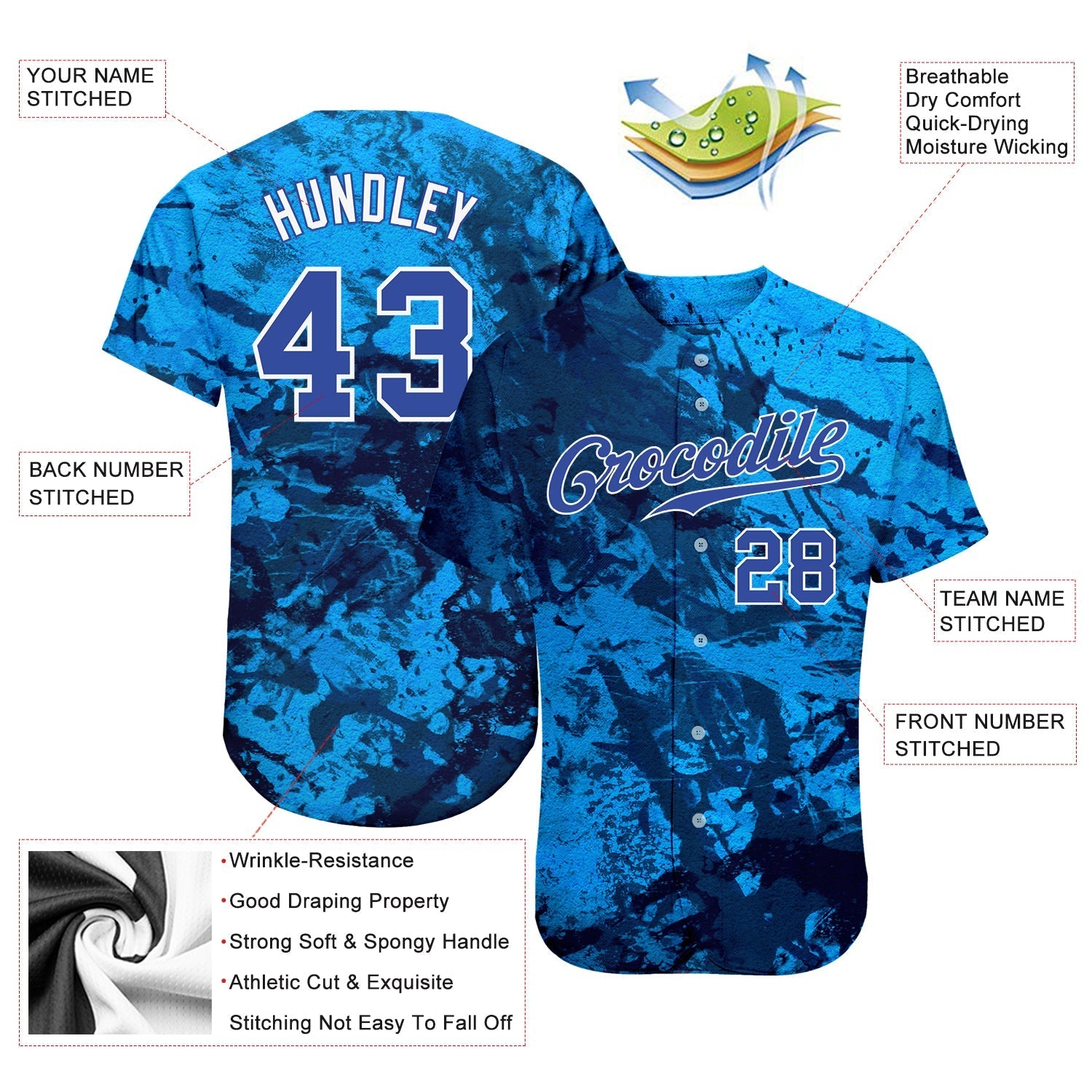 Custom Graffiti Pattern Royal-White 3D Authentic Baseball Jersey baseball jersey product view 3