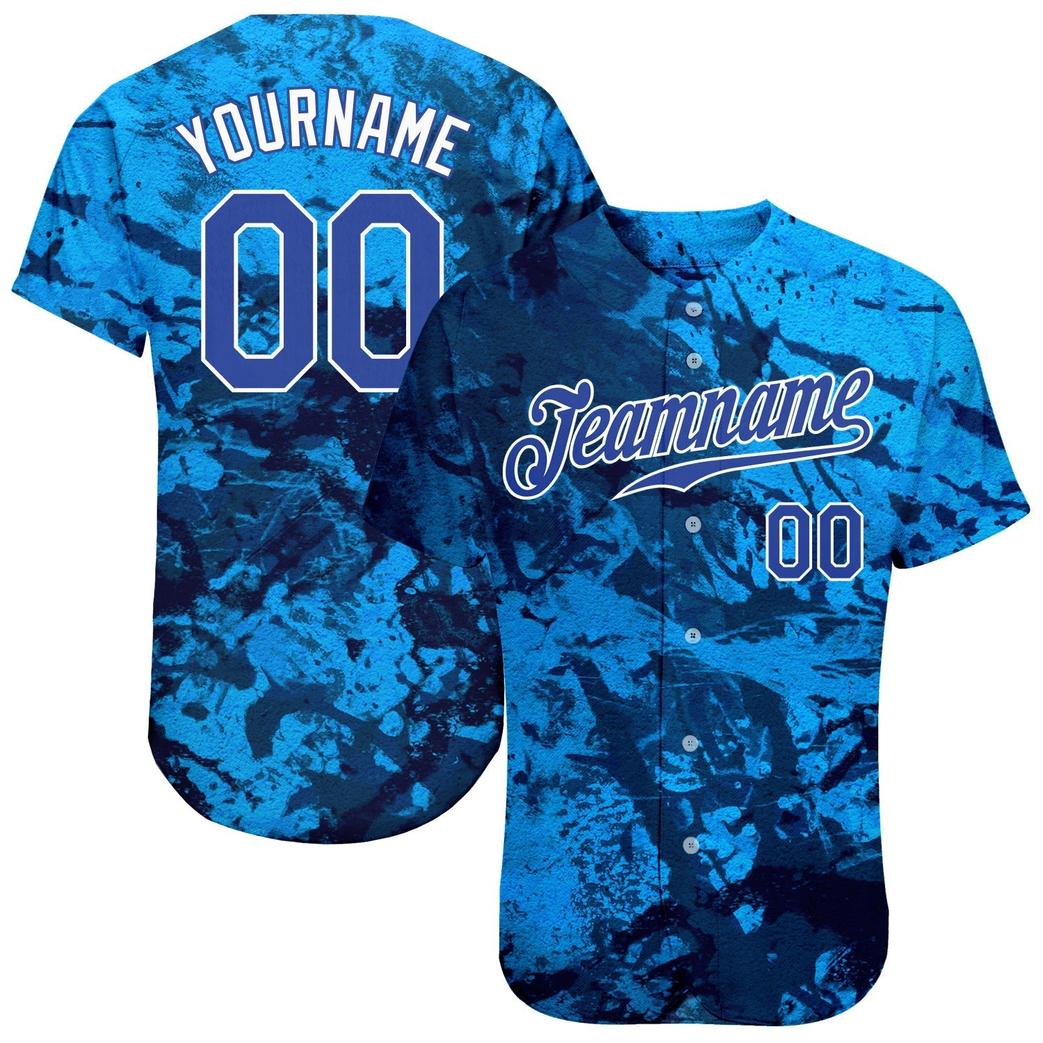 Custom Graffiti Pattern Royal-White 3D Authentic Baseball Jersey baseball jersey product view 1