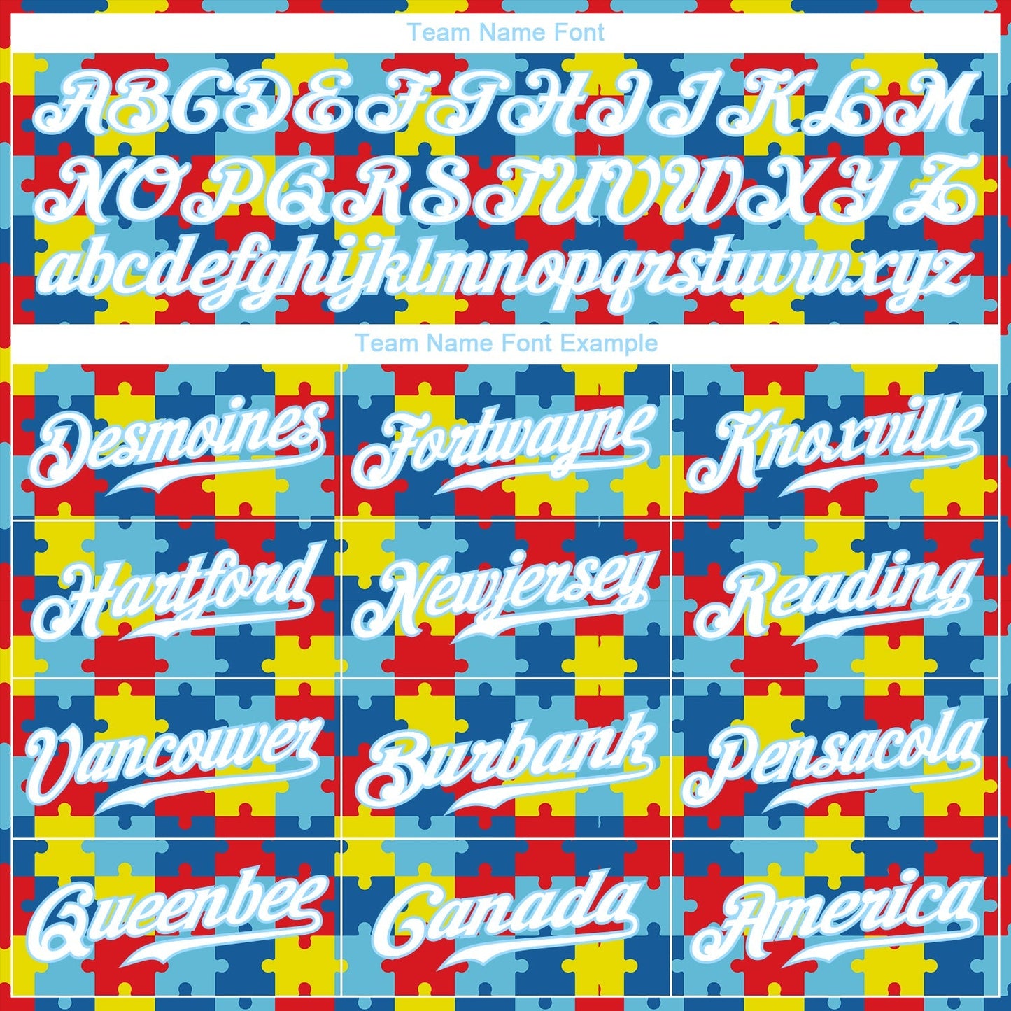 Custom Autism Supporter Awareness Puzzle Pieces Light Blue-White 3D Authentic Baseball Jersey baseball jersey product view 4