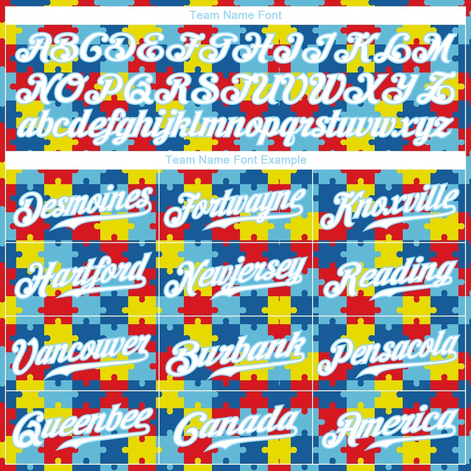 Custom Autism Supporter Awareness Puzzle Pieces Light Blue-White 3D Authentic Baseball Jersey baseball jersey product view 4