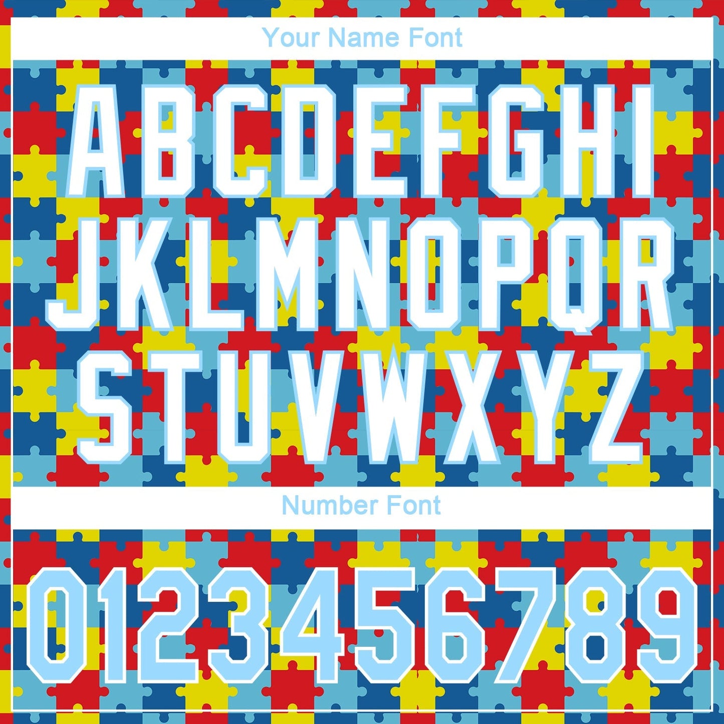 Custom Autism Supporter Awareness Puzzle Pieces Light Blue-White 3D Authentic Baseball Jersey baseball jersey product view 5