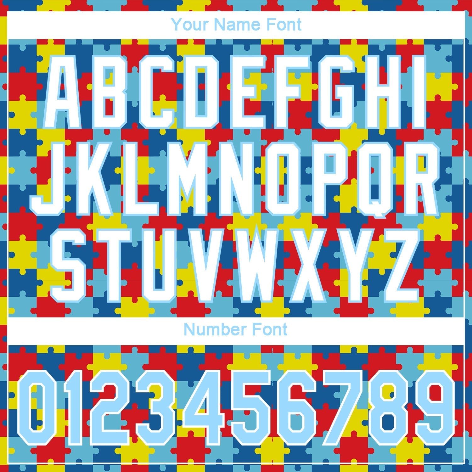 Custom Autism Supporter Awareness Puzzle Pieces Light Blue-White 3D Authentic Baseball Jersey baseball jersey product view 5