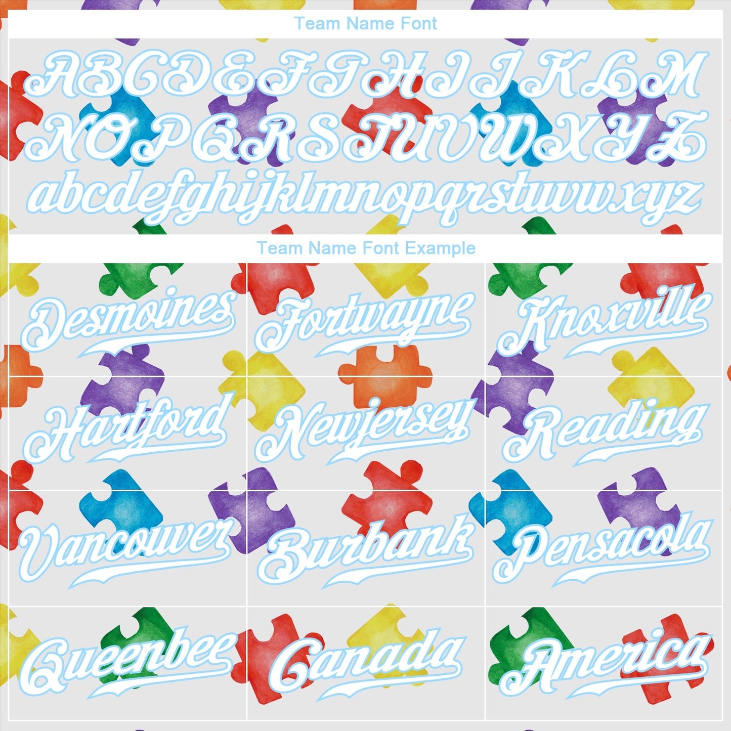 Custom Autism Supporter Awareness Puzzle Pieces White-Light Blue 3D Authentic Baseball Jersey baseball jersey product view 4