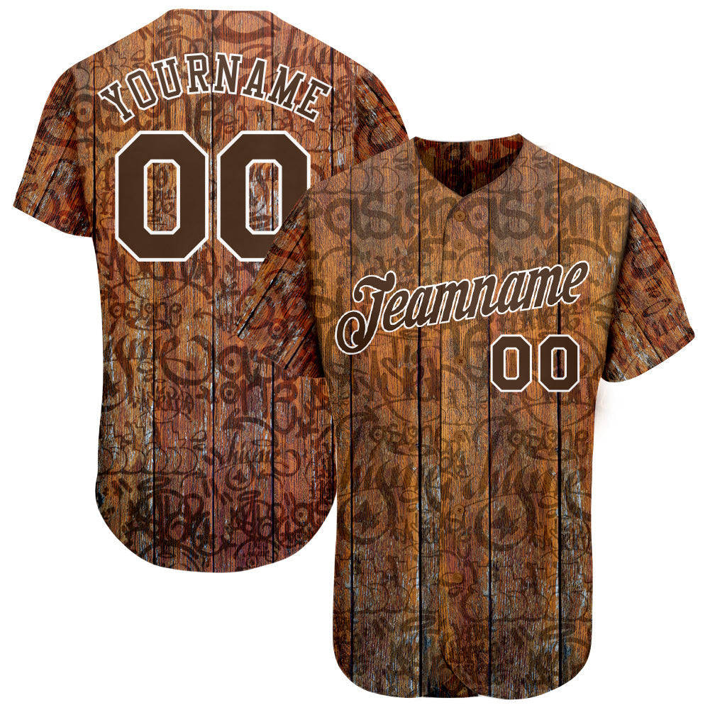 Custom Graffiti Pattern Brown-White 3D Wood Authentic Baseball Jersey baseball jersey product view 1