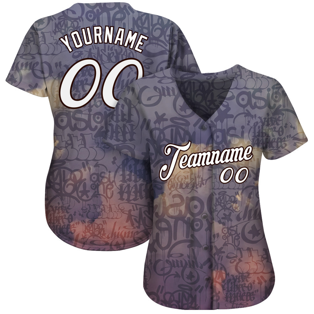 Custom Graffiti Pattern White-Black 3D Sky's The Limit Authentic Baseball Jersey baseball jersey product view 2