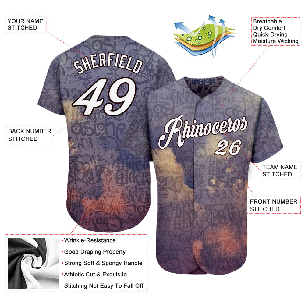 Custom Graffiti Pattern White-Black 3D Sky's The Limit Authentic Baseball Jersey baseball jersey product view 3