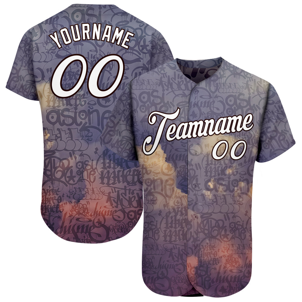 Custom Graffiti Pattern White-Black 3D Sky's The Limit Authentic Baseball Jersey baseball jersey product view 1