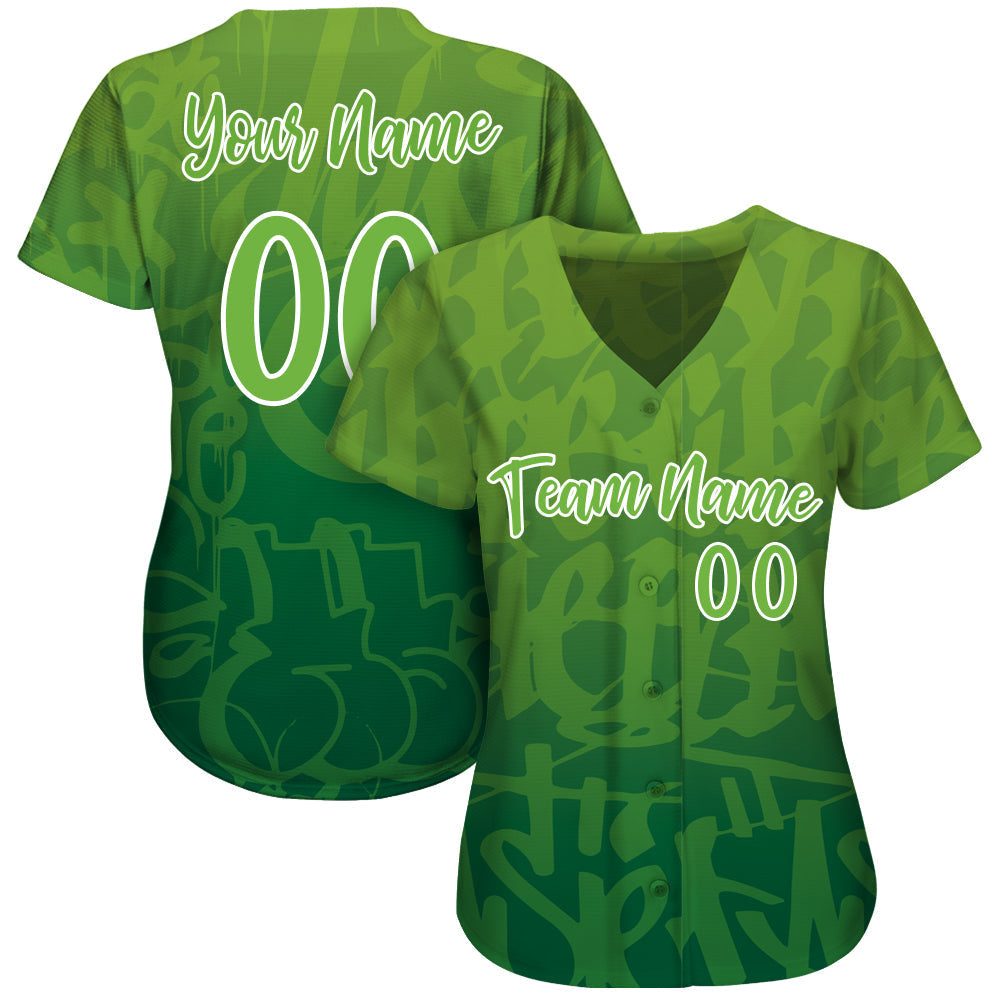 Custom Graffiti Pattern Green-White 3D Green Authentic Baseball Jersey baseball jersey product view 2