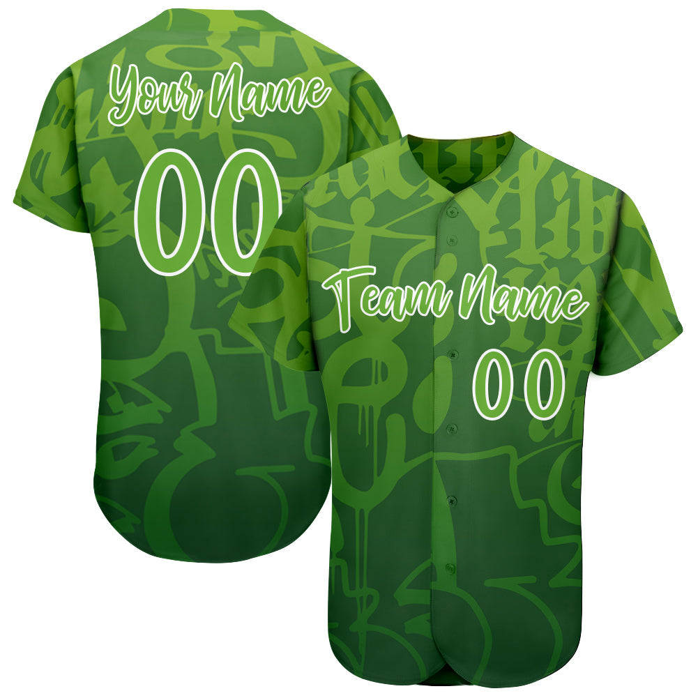 Custom Graffiti Pattern Green-White 3D Green Authentic Baseball Jersey baseball jersey product view 1