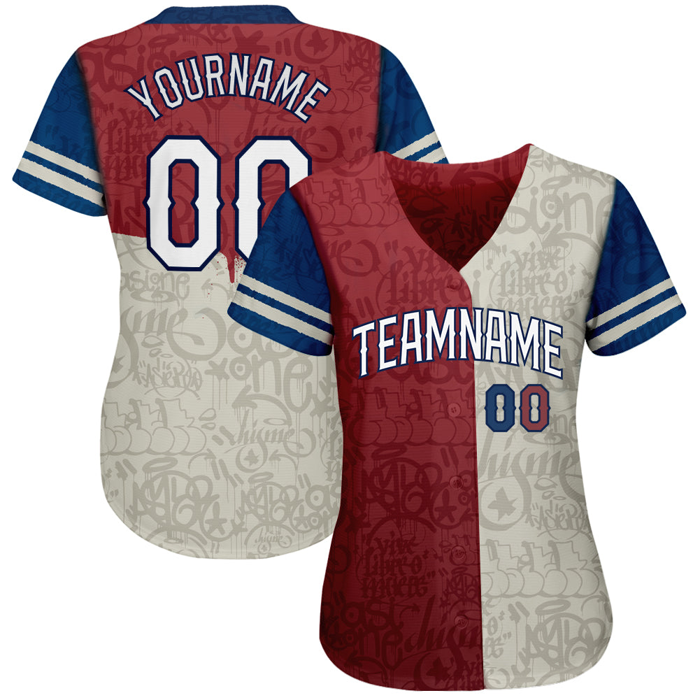 Custom Graffiti Pattern White-Royal 3D Tommy Authentic Baseball Jersey baseball jersey product view 2