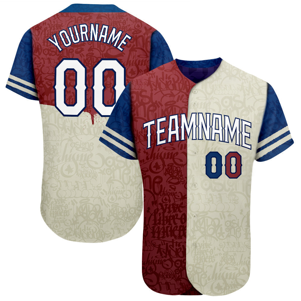 Custom Graffiti Pattern White-Royal 3D Tommy Authentic Baseball Jersey baseball jersey product view 1