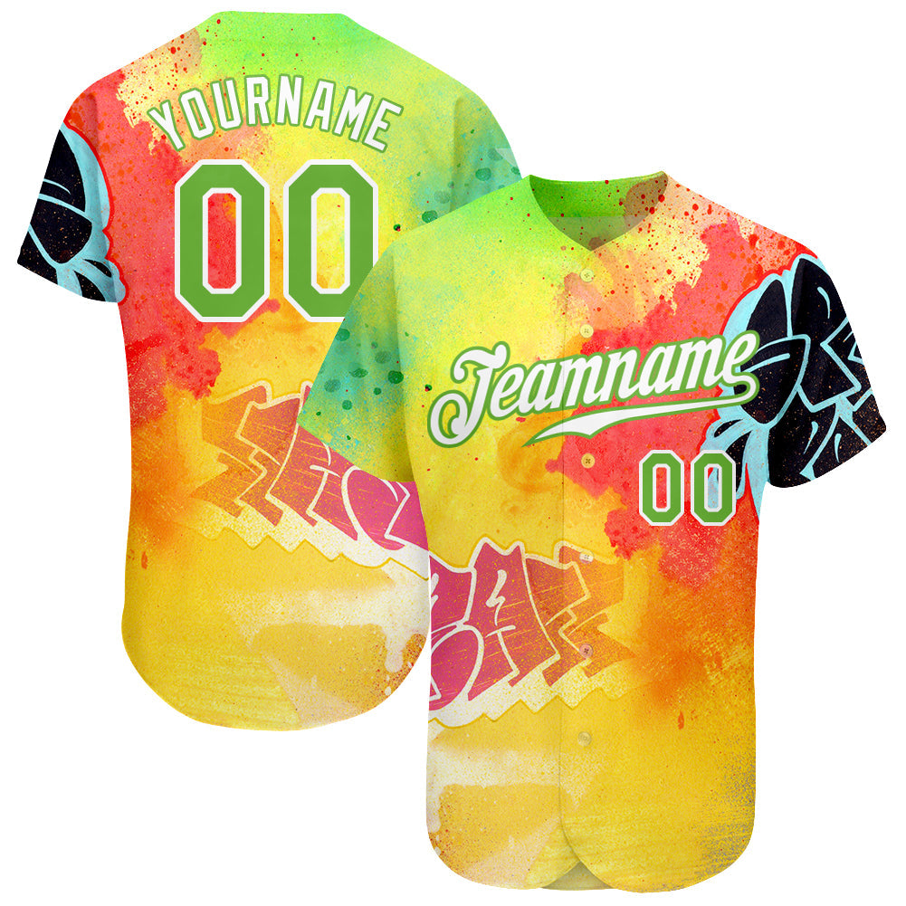 Custom Graffiti Pattern Neon Green-White 3D Authentic Baseball Jersey baseball jersey product view 1