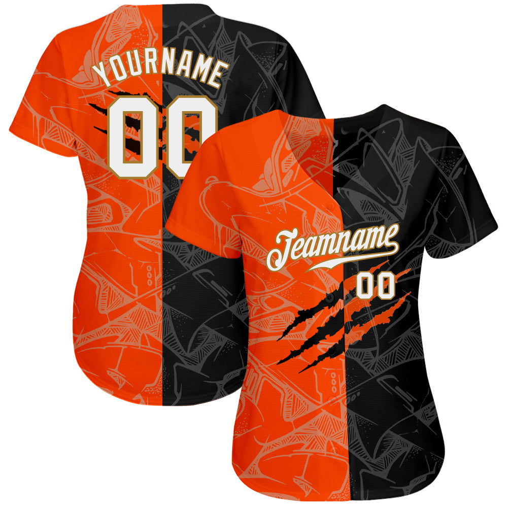 Custom Graffiti Pattern White-Old Gold 3D Authentic Baseball Jersey baseball jersey product view 2
