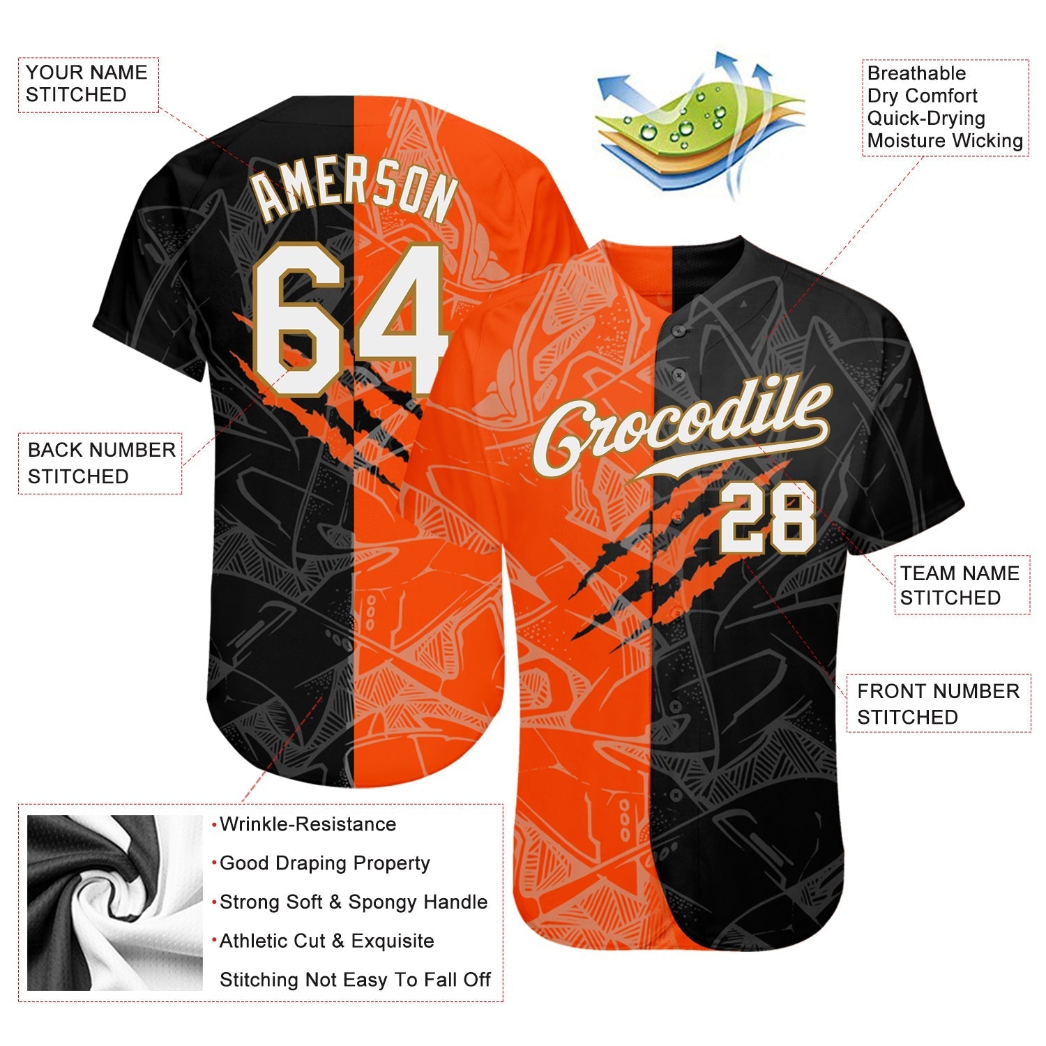 Custom Graffiti Pattern White-Old Gold 3D Authentic Baseball Jersey baseball jersey product view 3