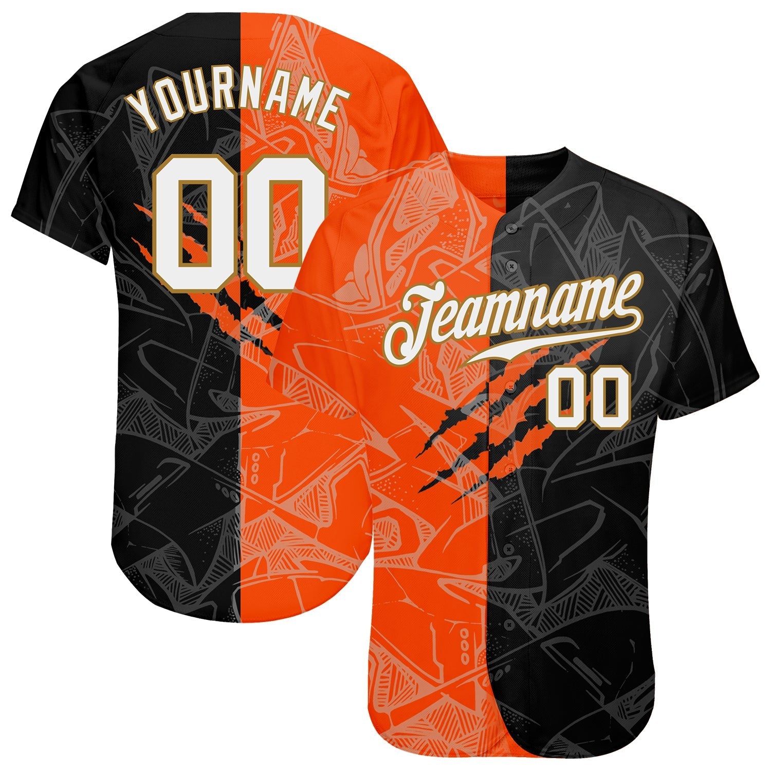 Custom Graffiti Pattern White-Old Gold 3D Authentic Baseball Jersey baseball jersey product view 1