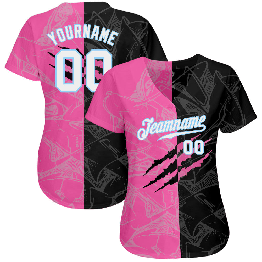 Custom Graffiti Pattern White-Light Blue 3D Authentic Baseball Jersey baseball jersey product view 2