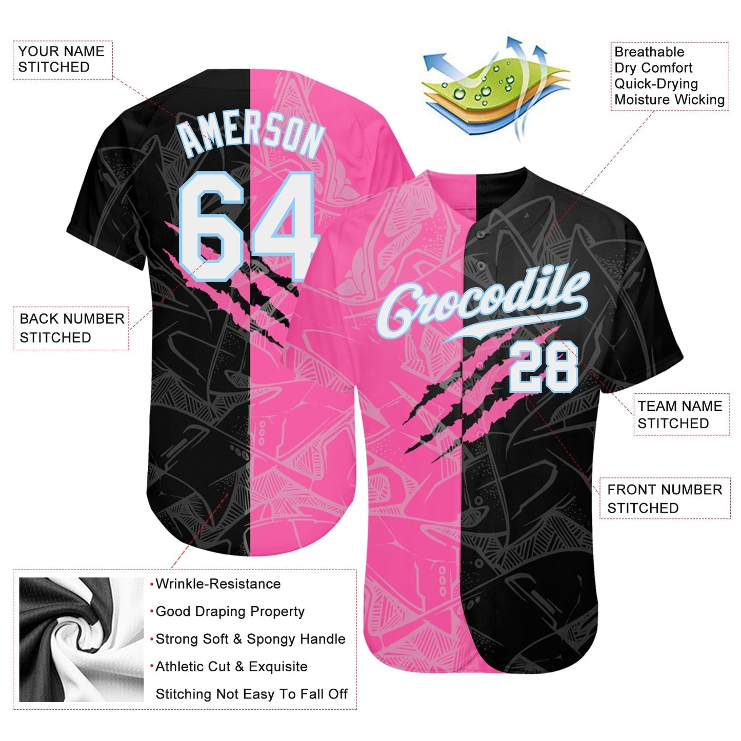 Custom Graffiti Pattern White-Light Blue 3D Authentic Baseball Jersey baseball jersey product view 3
