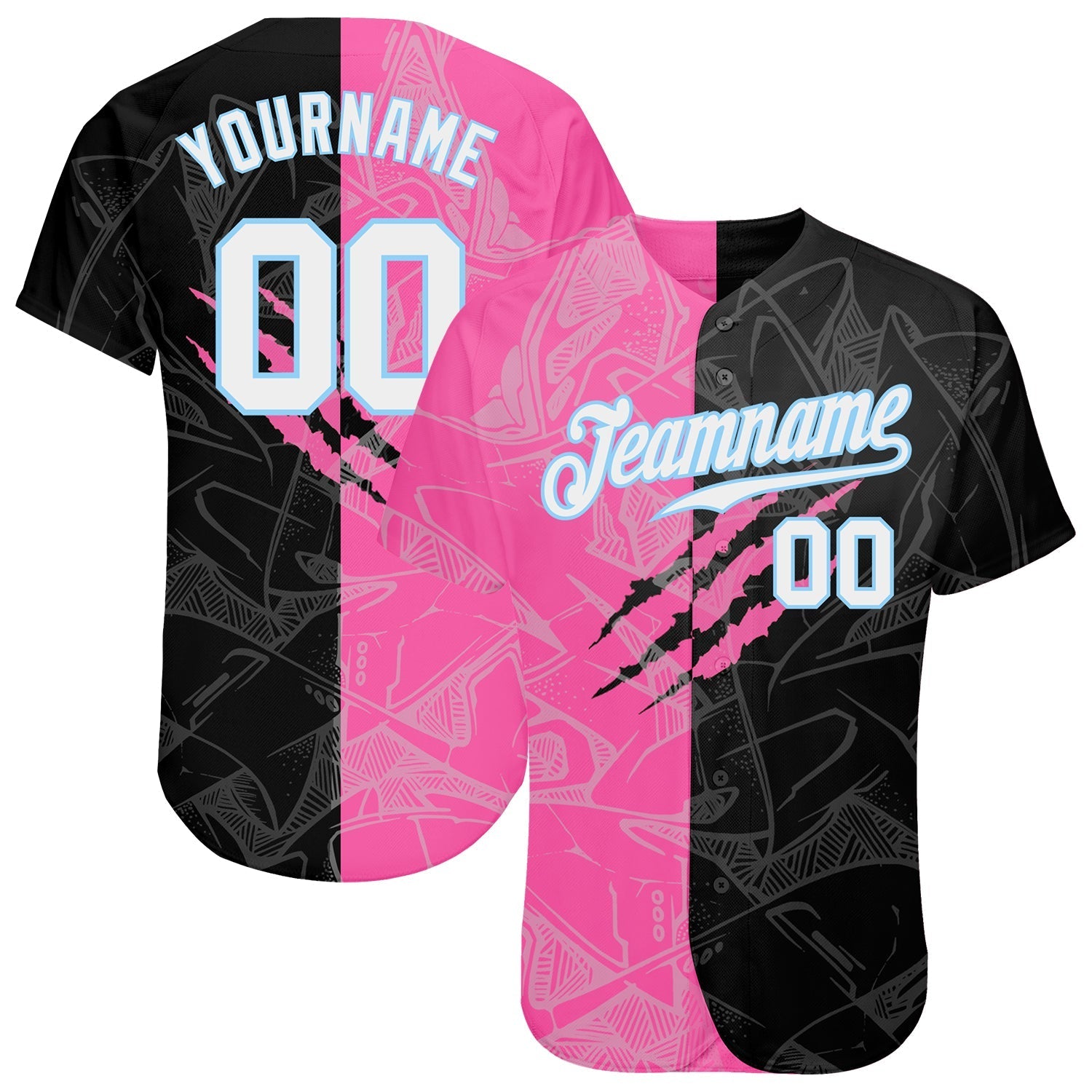 Custom Graffiti Pattern White-Light Blue 3D Authentic Baseball Jersey baseball jersey product view 1