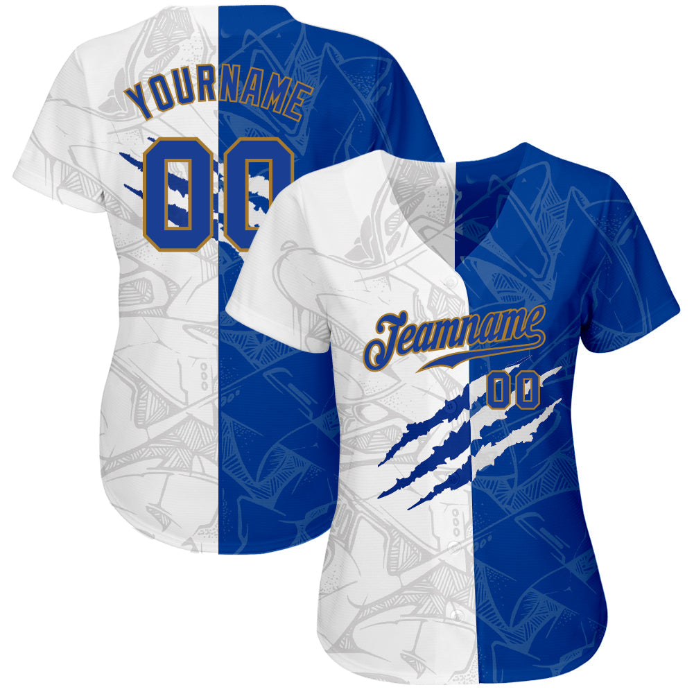 Custom Graffiti Pattern Royal-Old Gold 3D Authentic Baseball Jersey baseball jersey product view 2