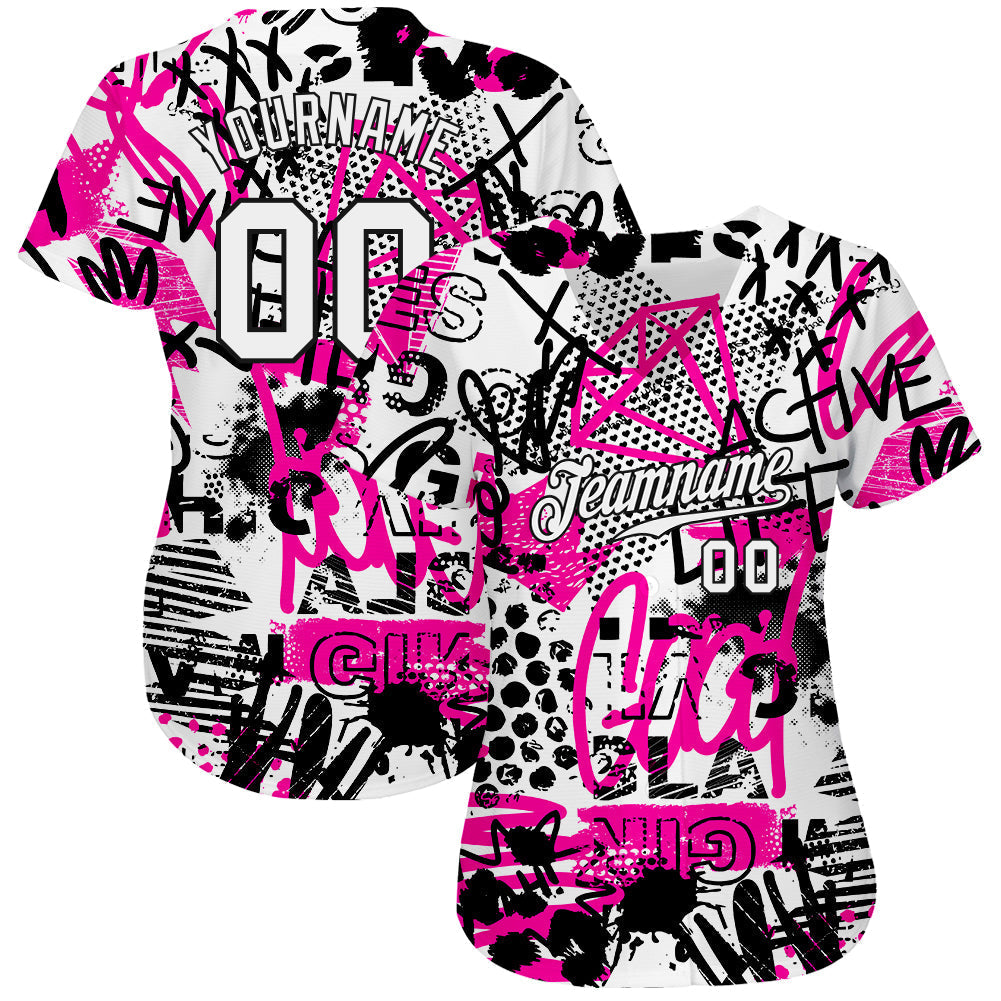 Custom Graffiti Pattern White-Black 3D Authentic Baseball Jersey baseball jersey product view 2