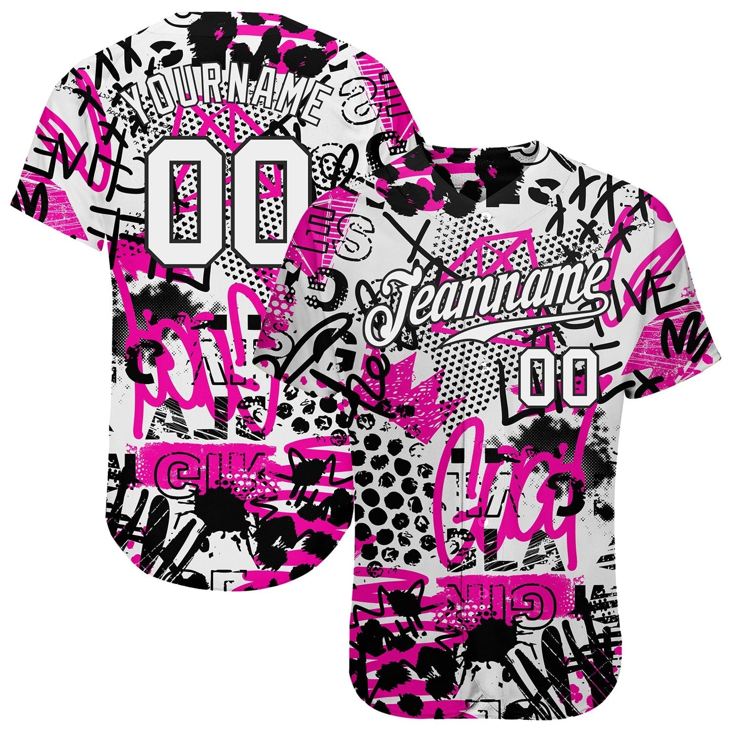 Custom Graffiti Pattern White-Black 3D Authentic Baseball Jersey baseball jersey product view 1