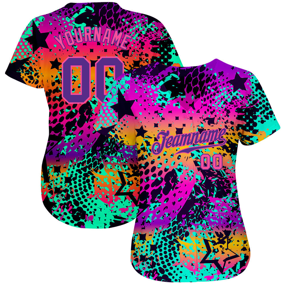 Custom Graffiti Pattern Purple-Pink 3D Authentic Baseball Jersey baseball jersey product view 2