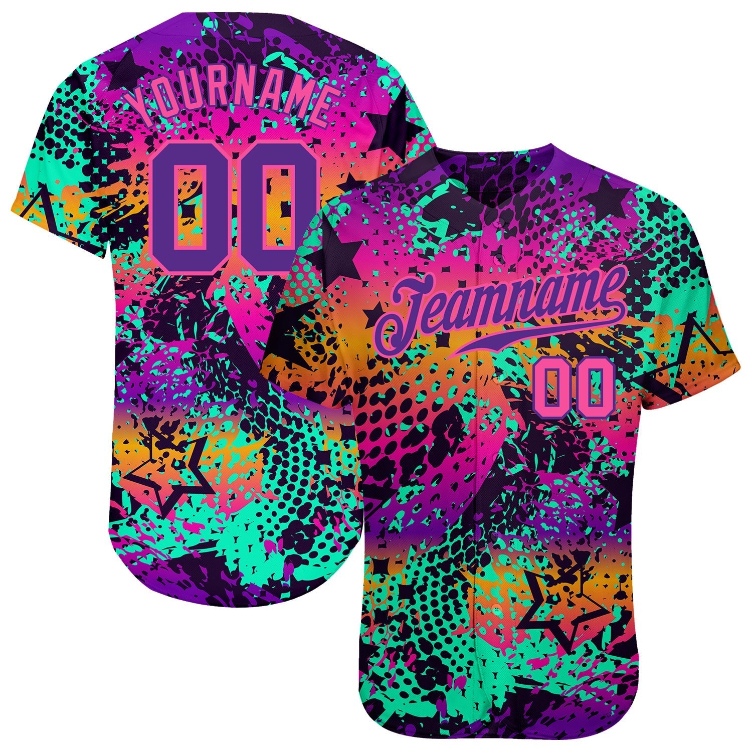 Custom Graffiti Pattern Purple-Pink 3D Authentic Baseball Jersey baseball jersey product view 1