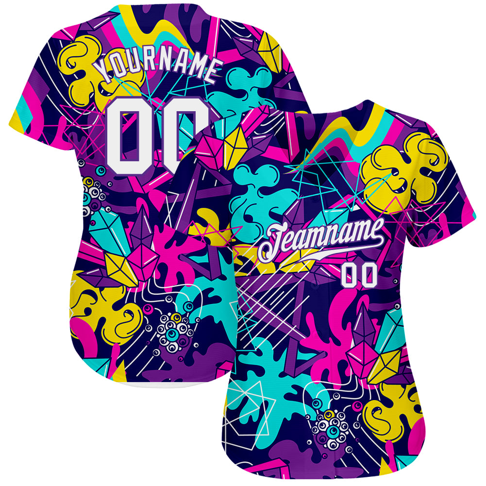 Custom Graffiti Pattern White-Purple 3D Authentic Baseball Jersey baseball jersey product view 2