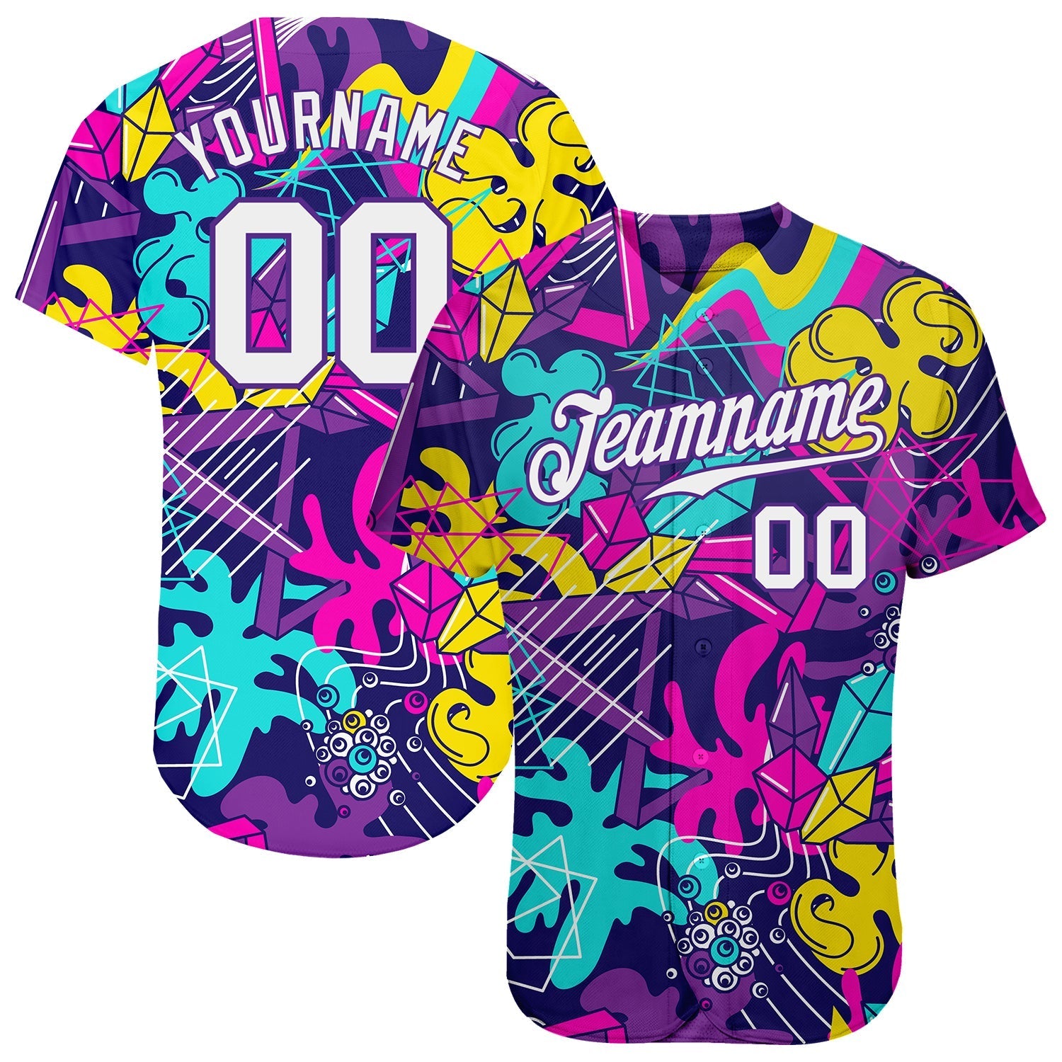 Custom Graffiti Pattern White-Purple 3D Authentic Baseball Jersey baseball jersey product view 1