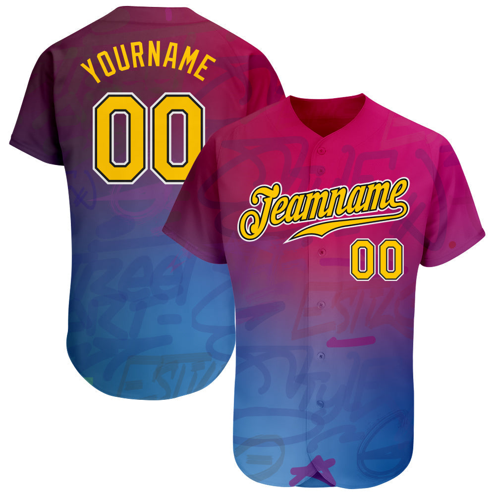 Custom Graffiti Pattern Gold-Black 3D Authentic Baseball Jersey baseball jersey product view 1