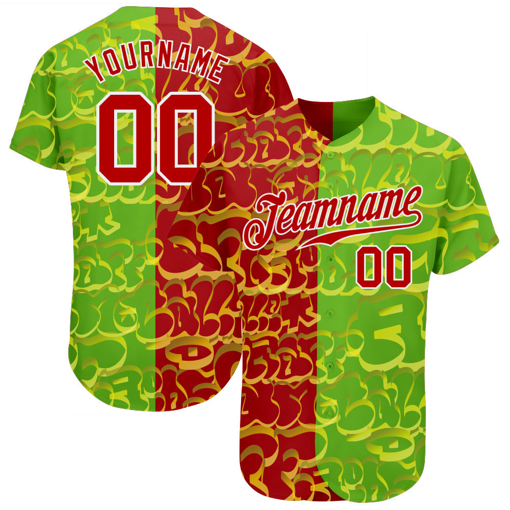 Custom Graffiti Pattern Red-Green 3D Authentic Baseball Jersey baseball jersey product view 1