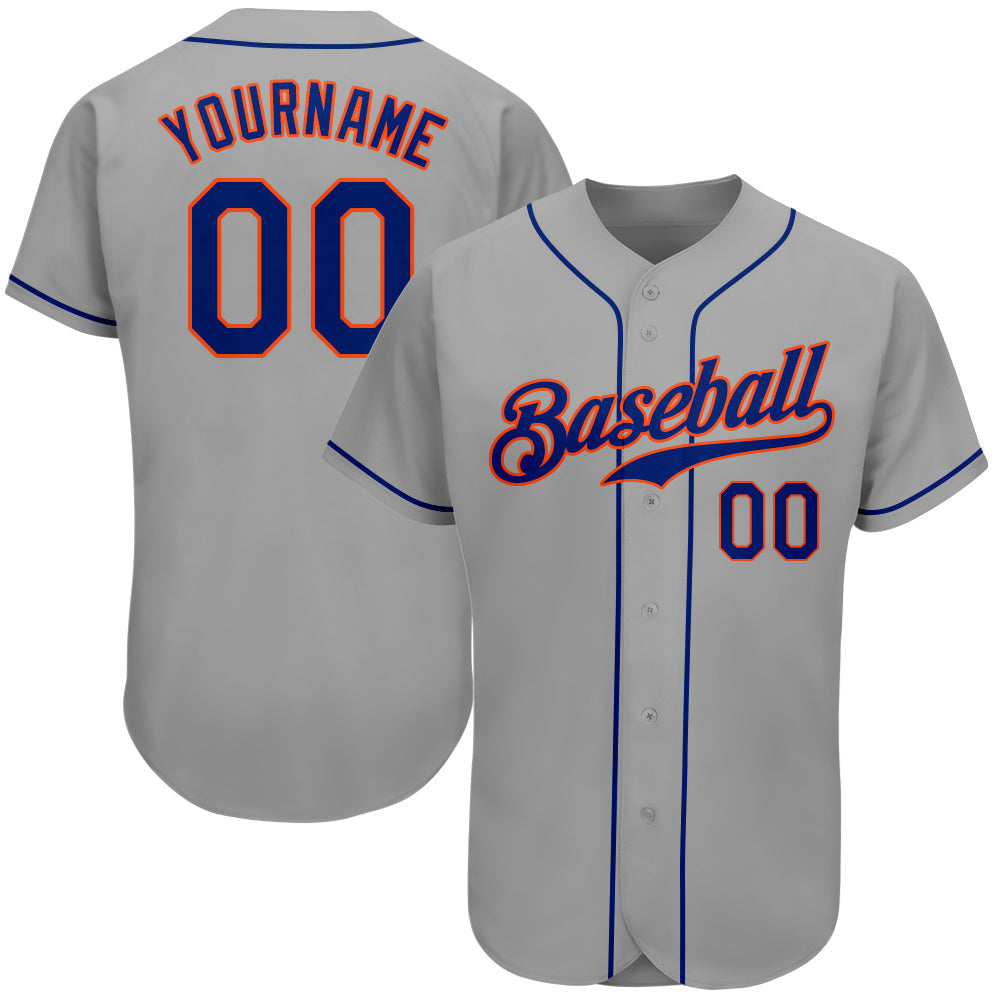 Custom Gray Royal-Orange Authentic Baseball Jersey baseball jersey product view 1