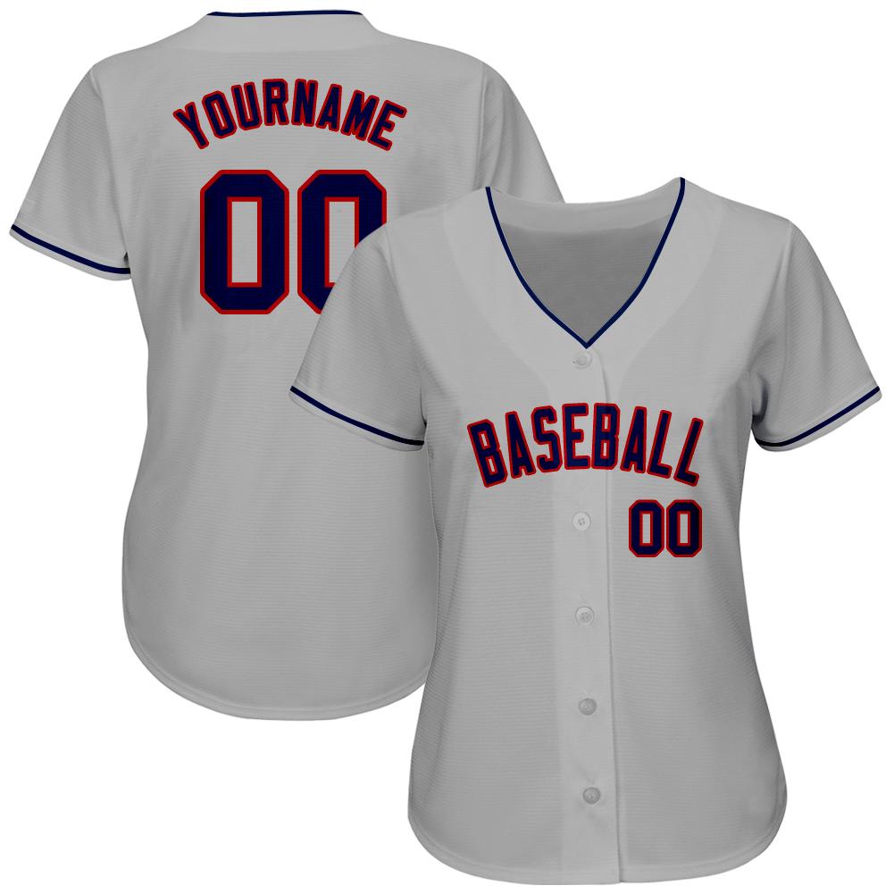 Custom Gray Navy-Red Authentic Baseball Jersey baseball jersey product view 2