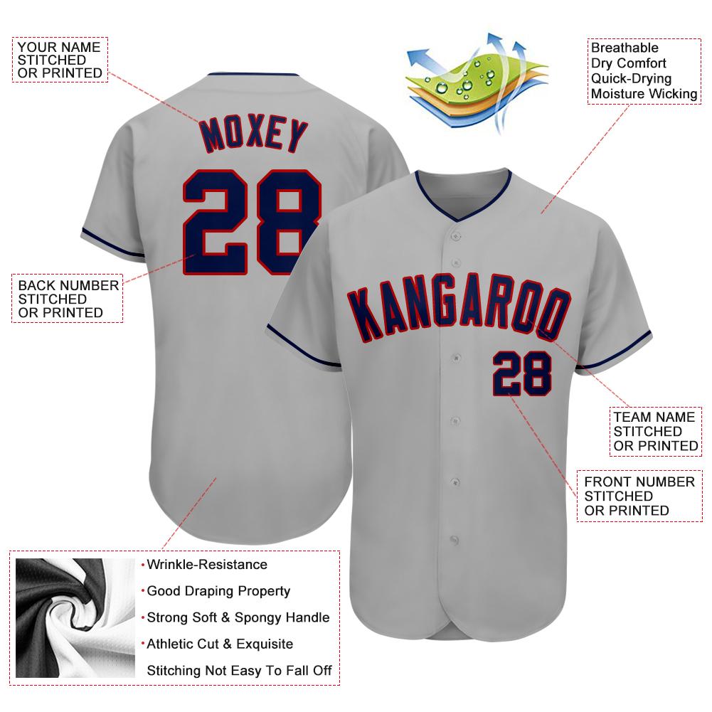 Custom Gray Navy-Red Authentic Baseball Jersey baseball jersey product view 3