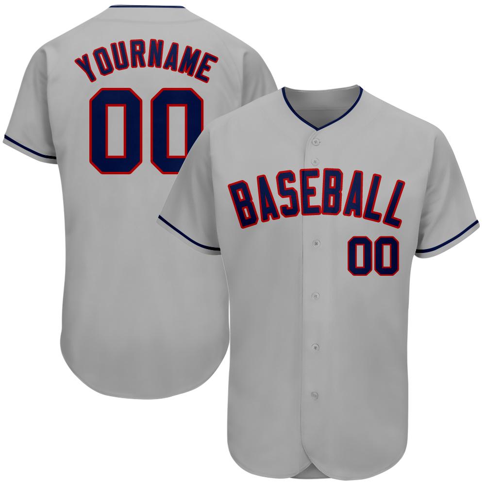 Custom Gray Navy-Red Authentic Baseball Jersey baseball jersey product view 1